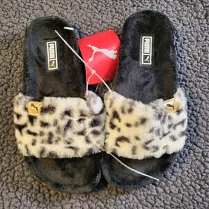 NEW PUMA Leadcat Fluff Flip slides leopard black womens size 5